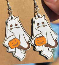 Load image into Gallery viewer, Trick-Or-Treating Ghost Cat Earrings
