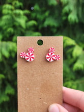 Load image into Gallery viewer, Peppermint Mickey-Inspired Stud Earrings, Red and White Mouse Earring, Acrylic Studs
