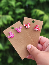 Load image into Gallery viewer, Peppermint Mickey-Inspired Stud Earrings, Red and White Mouse Earring, Acrylic Studs
