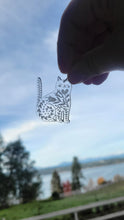 Load image into Gallery viewer, Floral Cat Earrings, Clear Acrylic Folk Art, Laser-Engraved
