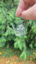 Load image into Gallery viewer, Floral Cat Earrings, Clear Acrylic Folk Art, Laser-Engraved
