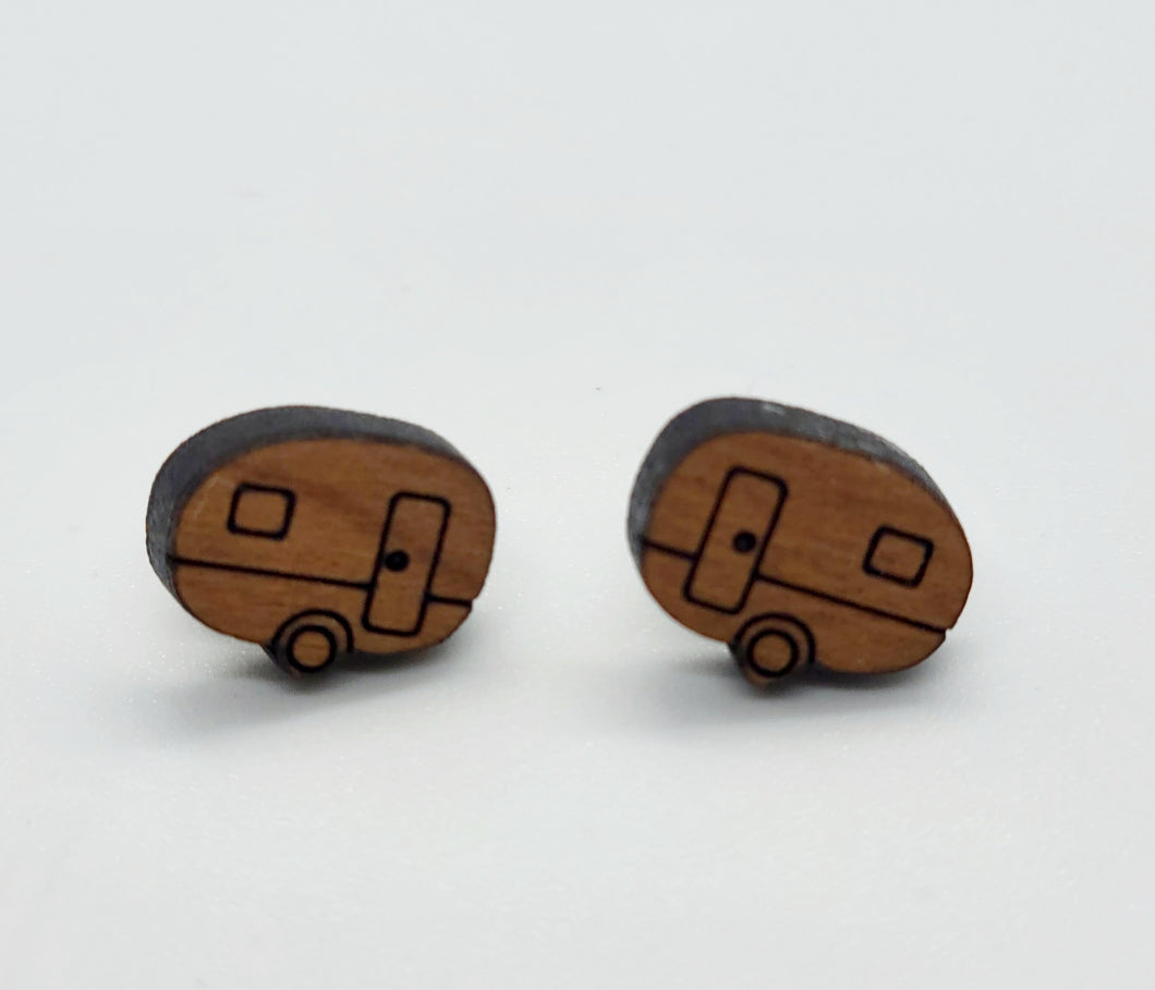 Wooden Camper Stud Earrings